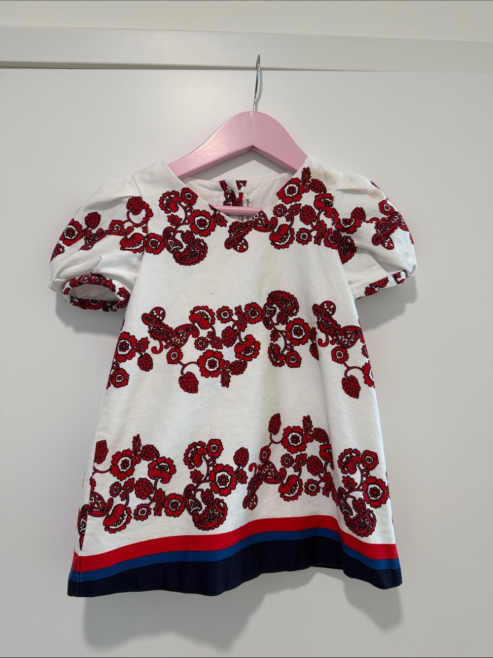 Janie and Jack White Top with Red Floral Embroidery and Navy Trim